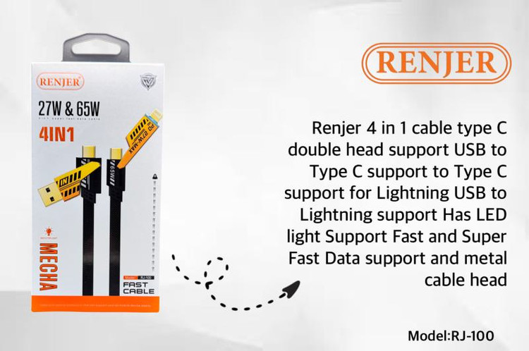 کابل ALL IN 1 کابل چندکاره کنفی فست شارژ ۵ آمپر، یک متری (USB,lightning,type-c)